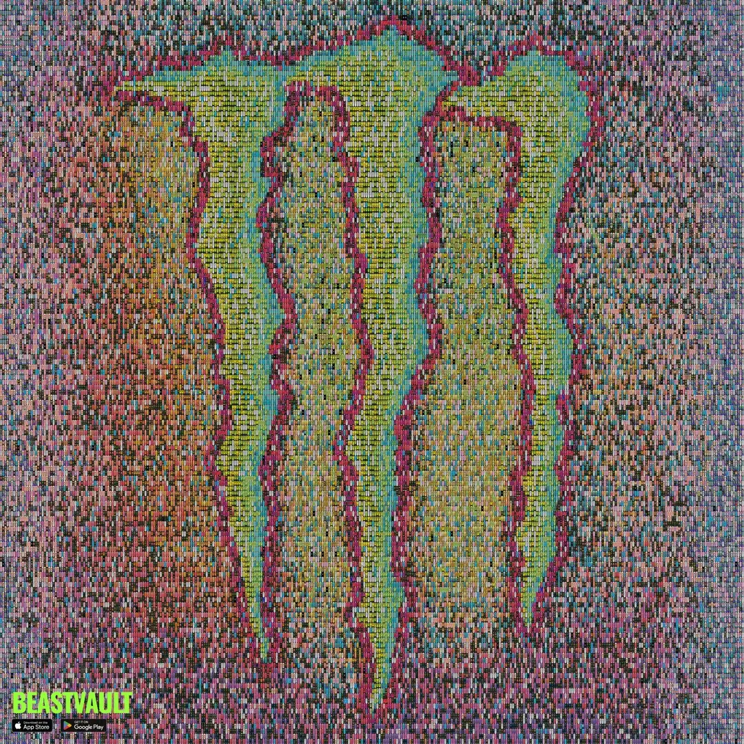 A mosaic of logged Monster cans forming the BeastVault claw